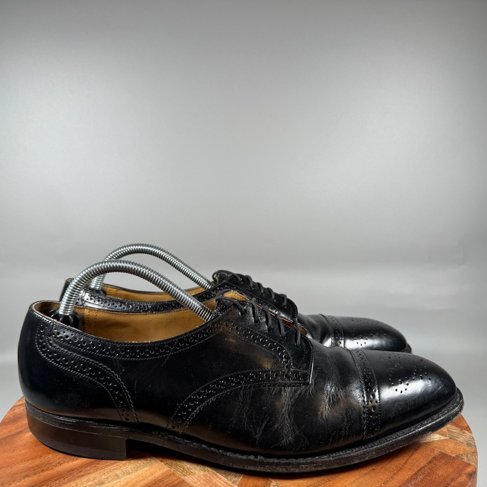 Johnston & Murphy Optima Black Leather Cap Toe Brogue Derby Shoes Mens 10.5 C/A